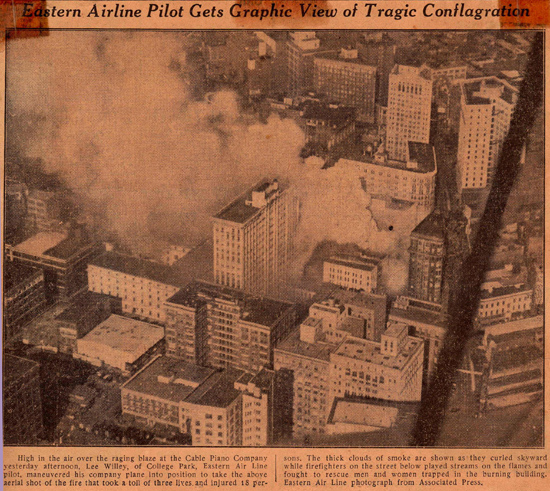 Aerial Photograph of  the Cable Piano Company Fire